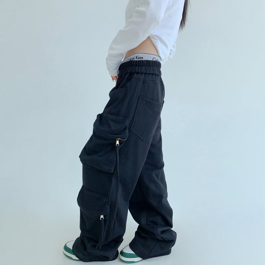 【ボトムス】トレンド感◎ ワークテイスト 多ポケットスウェットパンツ レディース 厚手デザイン【FCシリーズ】