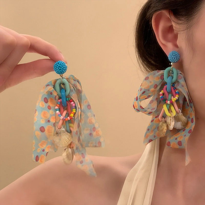 【🎁 B2G1｜先行スタート！】【グッズ】夏新作 個性派 ビーズ刺繍ピアス 海辺リゾート風 ユニークデザイン イヤリング