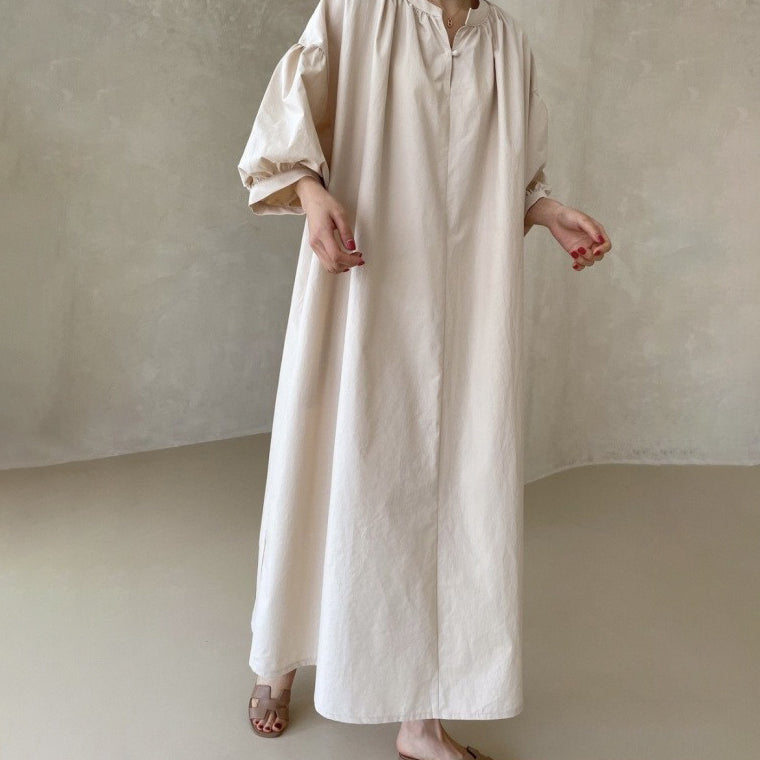 【ワンピース】🌸春夏 新作 韓国風 半袖ワンピース ゆったり ロング丈 バルーンスリーブ カジュアル レディース【JZシリーズ】