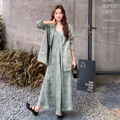 2点セット！【セットアップ】中国風 竹柄  レディース 秋新作 ジャケット＋キャミワンピース【SHシリーズ】