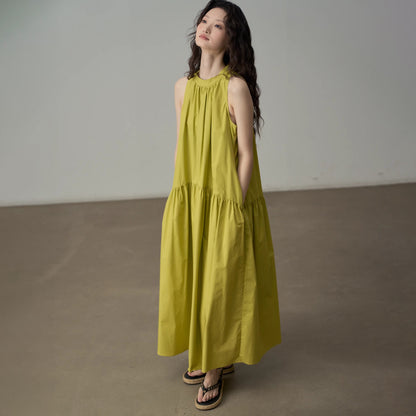 【ワンピース】新作 フレンチレトロ ホルターネック ノースリーブワンピース リゾート風デザイン【JZシリーズ】