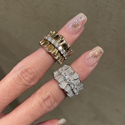 【グッズ】サテンフリル×ジルコニアリング 中古風ラグジュアリーアクセ 高級感 指輪