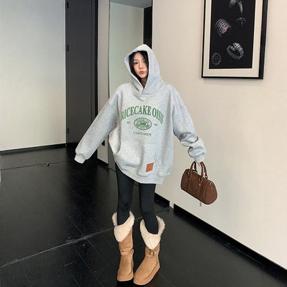 【トップス】ベロアプリント 春 秋 冬 プリント 裏起毛  フード付き パーカー【FCシリーズ】