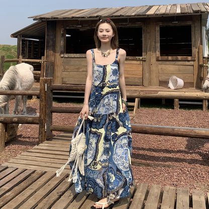 【ワンピース】夏新作 ヴィンテージ風 ゆったり カジュアル リラックスシルエット ノースリーブワンピース【SHシリーズ】