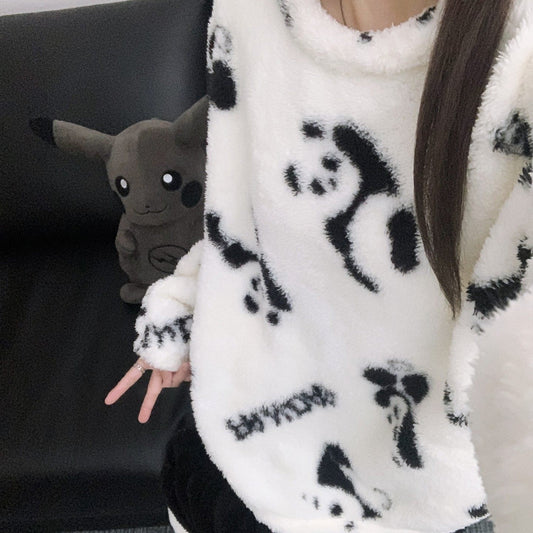 【インナー】パンダ柄 コーラルフリース ペア対応 厚手 保温 フランネル ルームウェア レディース/メンズ