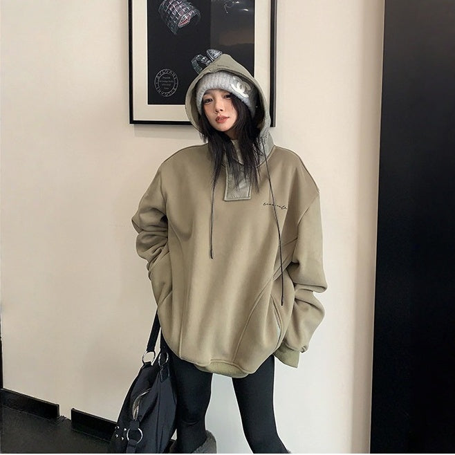 【トップス】裏起毛 春 秋 冬 切り替え ルーズ フード付きパーカー  【FCシリーズ】