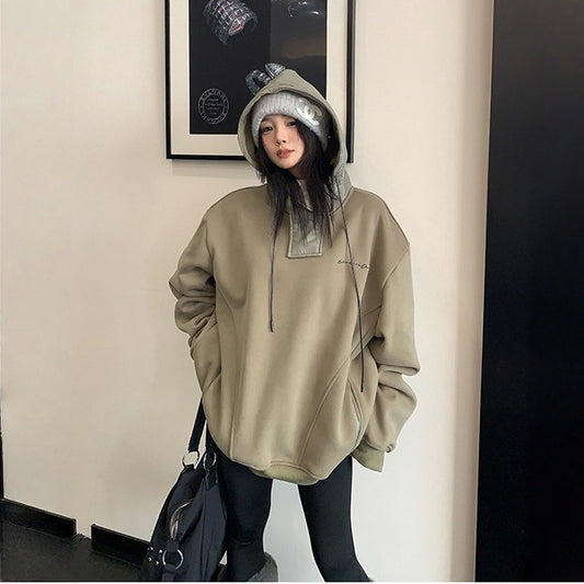 【トップス】裏起毛 春 秋 冬 切り替え ルーズ フード付きパーカー  【FCシリーズ】