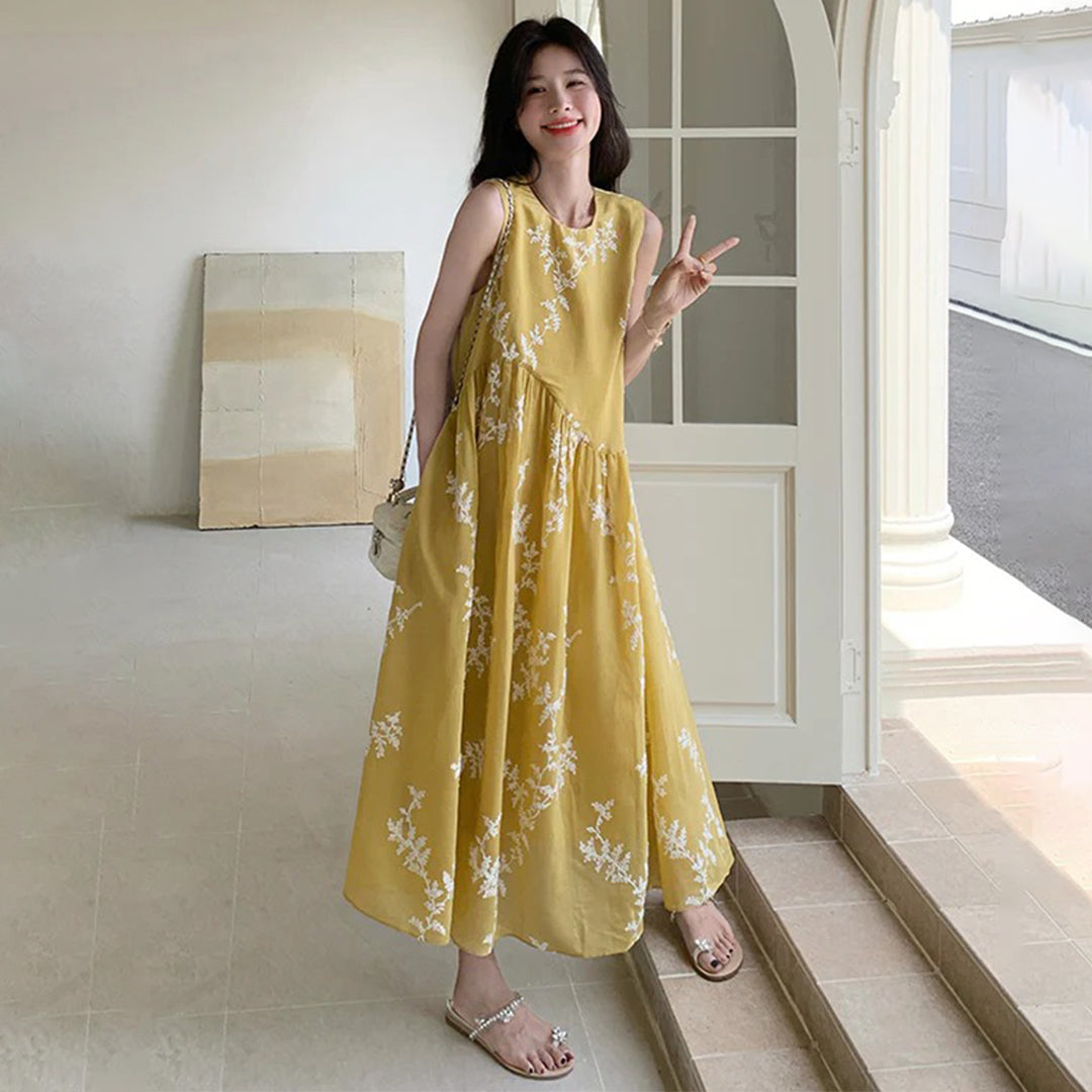 【ワンピース】夏 刺繍 ゆったり ノースリーブ 合わせやすい ワンピース【SHシリーズ】
