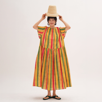 【ワンピース】レトロ 和風 着痩せ Aライン ロング ストライプ ワンピース 【JZシリーズ】