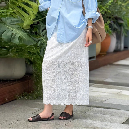 【ボトムス】刺繍入り 上品スリム ストレートスリット レースロングスカート 【JZシリーズ】