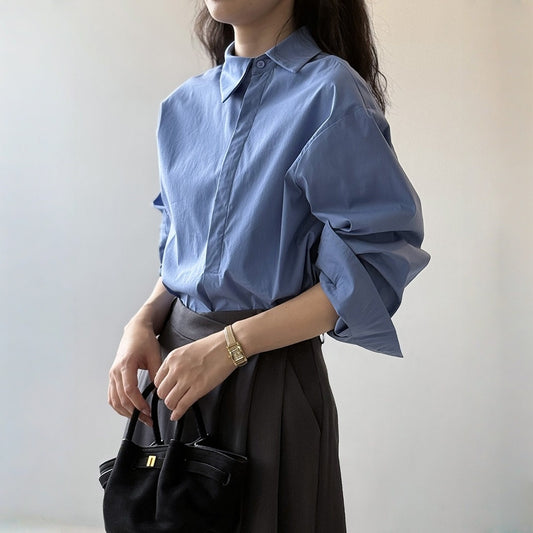 【トップス】春 秋 冬 アシンメトリー前立て 長袖シャツ 【JZシリーズ】