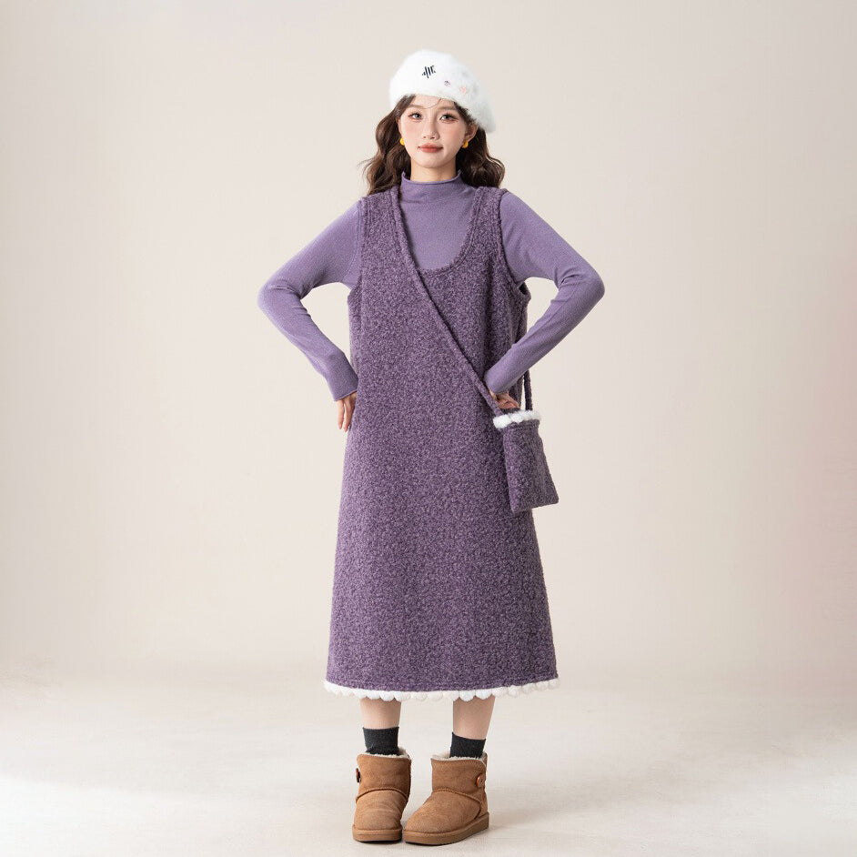 【セットアップ】フレンチ風 インナートップス+  レース付き キャミワンピースセット レディース 冬 上品 2点セット【JZシリーズ】