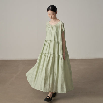 【ワンピース】ワンピース レディース ティアード 半袖ワンピース フリルスリーブ ロング丈 ゆったり フェミニン【JZシリーズ】【10～15日内発送】