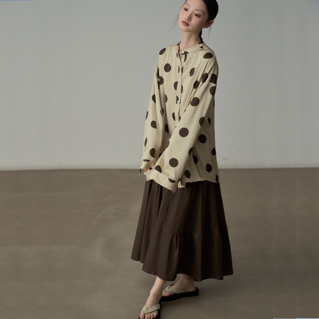 【トップス】ドット柄プリント リゾート風 着回しやすい 長袖 シャツ 【JZシリーズ】