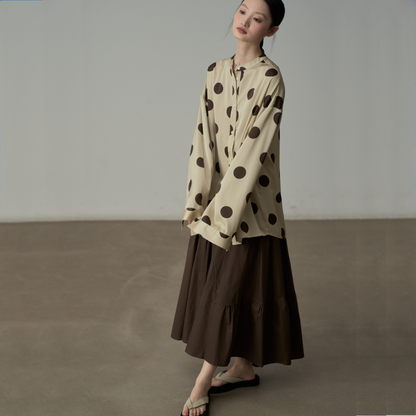 【トップス】ドット柄プリント リゾート風 着回しやすい 長袖 シャツ 【JZシリーズ】