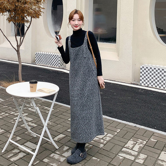 2点セット！【セットアップ】大人可愛い ウールキャミワンピース＋インナートップスセット レディース 秋冬 韓国風オシャレ【JZシリーズ】