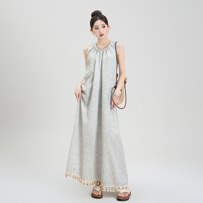 【ワンピース】ボヘミアン 夏新作 ゆったりスリム シェアードノースリーブタイダイワンピース【JZシリーズ】