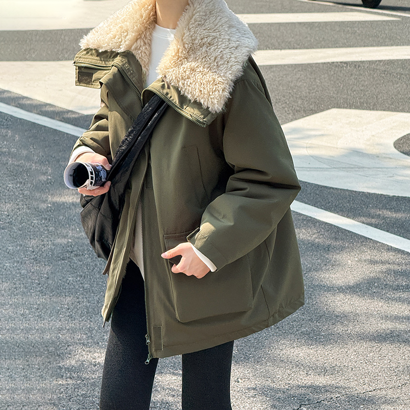 【アウター】冬新作 ビッグラペル ワークジャケット 裏起毛・厚手 秋冬 防寒 レディース 綿入れコート【シリーズ】