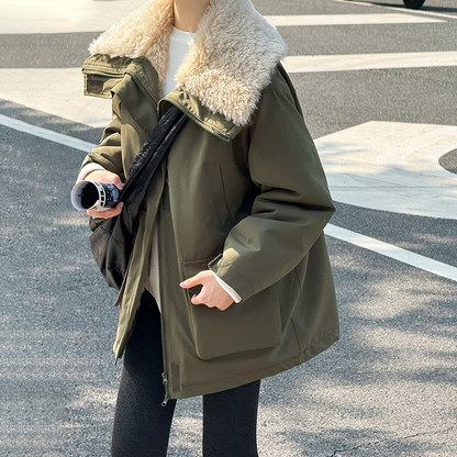 【アウター】冬新作 ビッグラペル ワークジャケット 裏起毛・厚手 秋冬 防寒 レディース 綿入れコート【シリーズ】