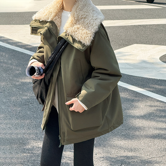 【アウター】冬新作 ビッグラペル ワークジャケット 裏起毛・厚手 秋冬 防寒 レディース 綿入れコート【シリーズ】