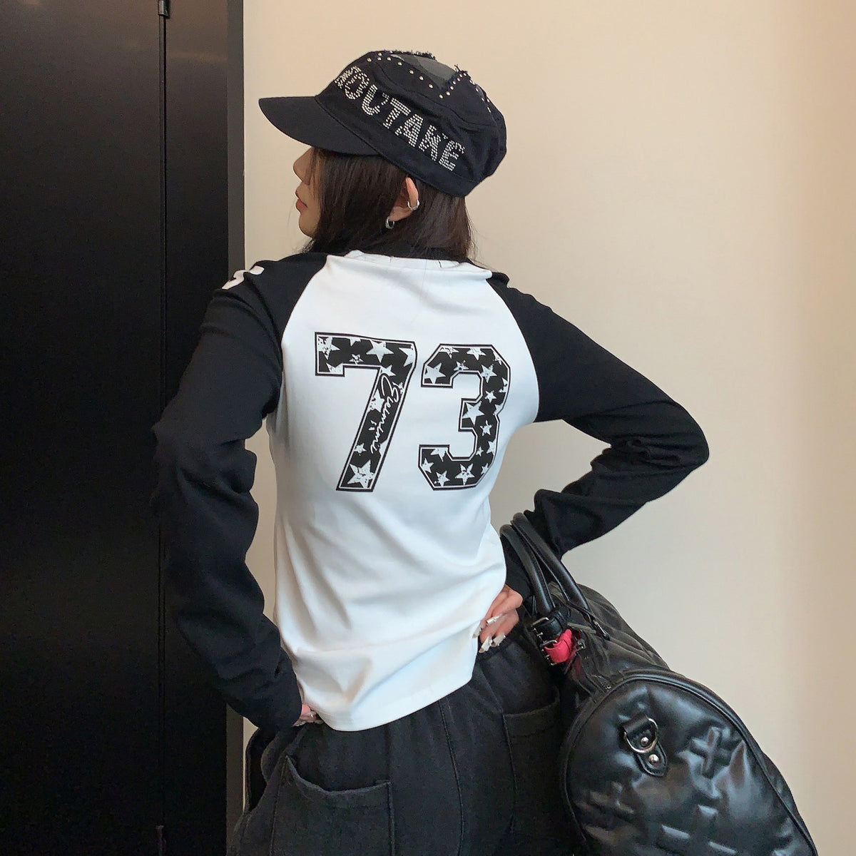 【トップス】配色切替ショート丈長袖Tシャツ レディース 初秋 ミニマル きれいめ【FCシリーズ】