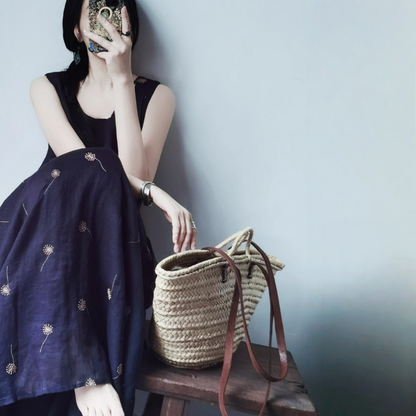 【ワンピース】ゆるリラックス 刺繍 プリント ノースリーブ ワンピース 【SHシリーズ】