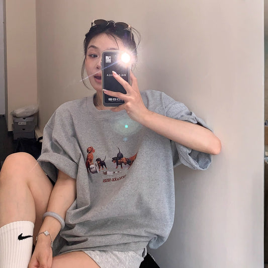 【トップス】夏 プリント レトロ風 ルーズ Ｔシャツ 【FCシリーズ】