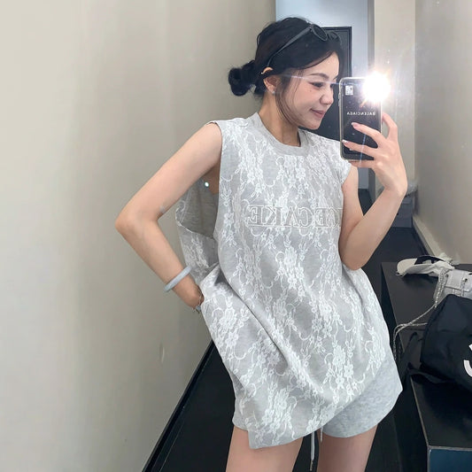 【トップス】夏 レトロレース 刺繍 ノースリーブ Ｔシャツ 【FCシリーズ】