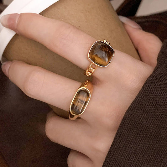 【🎁 B2G1｜先行スタート！】【グッズ】アンバー スクエア リング レディース タイガーアイ ゴールド 高級感 おしゃれ