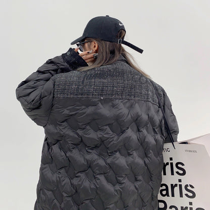 【アウター】デザイン感たっぷり！美式シャネル風刺繍入り中綿ジャケット レディース 冬 小柄向けカップルコーデ 綿入れコート【FCシリーズ】