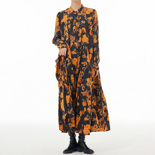 【ワンピース】ボヘミアン風 超フレア 長袖 ロングワンピース 春新作 大きいサイズ レディース ゆったり 体型カバー トレンドワンピース【SHシリーズ】