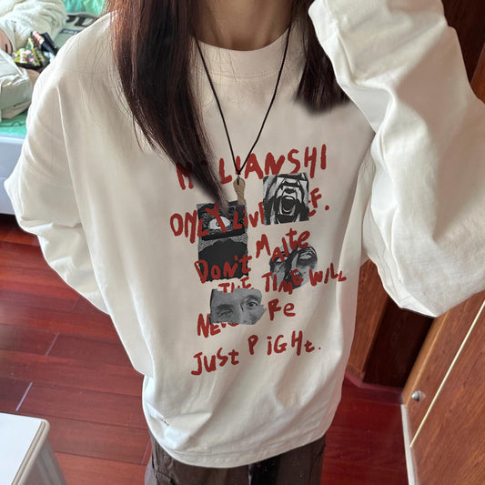 【トップス】2026春トレンド アメリカンレトロ 長袖Tシャツ レディース 薄手 ゆるシルエット ハイストリート系 ストリートトップス【FCシリーズ】