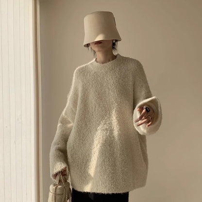 【トップス】春 韓国風 カジュアル ゆったり 優しい雰囲気 中丈 ヒップカバー ニット ラフスタイル 厚手 レディース【JZシリーズ】