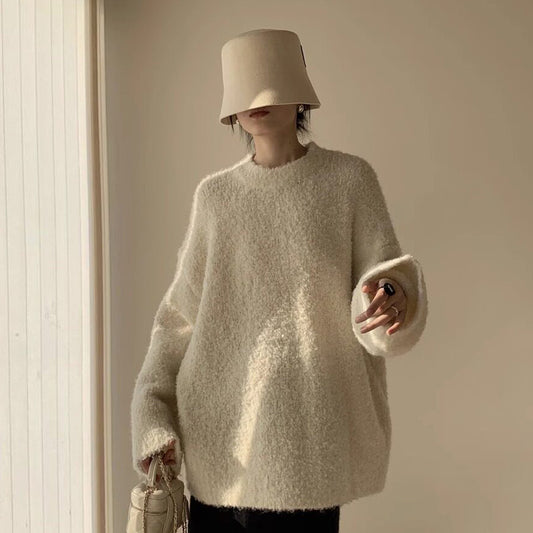 【トップス】春 韓国風 カジュアル ゆったり 優しい雰囲気 中丈 ヒップカバー ニット ラフスタイル 厚手 レディース【JZシリーズ】