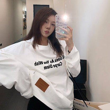 【トップス】フロッキープリント アルファベット コットン100％ 長袖 Ｔシャツ  【FCシリーズ】