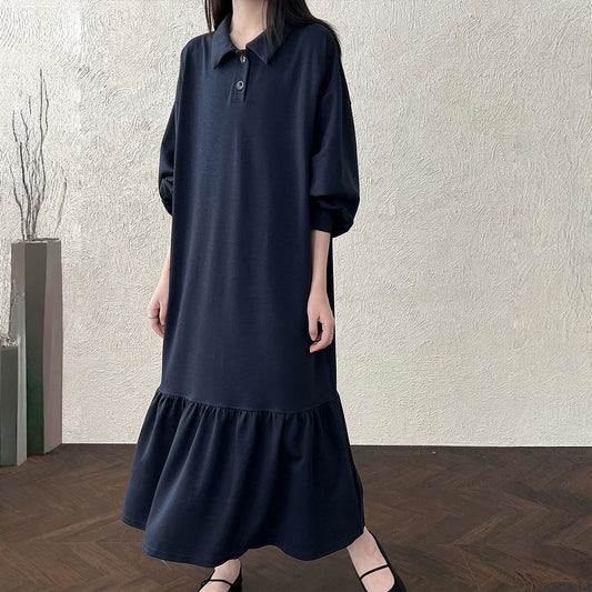 【ワンピース】春 秋 冬 切替 襟付き フリル スウェット 長袖 ワンピース 【JZシリーズ】