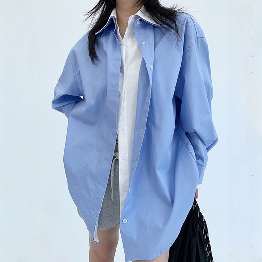 【トップス】 春 秋 冬 リラックス感 フェイクレイヤード 長袖  シャツ 【FCシリーズ】