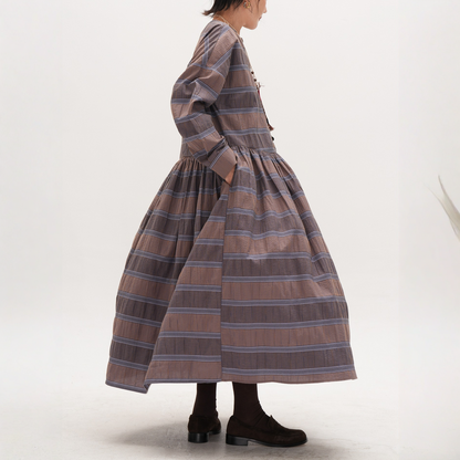 【ワンピース】春 秋 チェック柄 着痩せ効果 ミディ丈 ニッチ 長袖 ワンピース 【JZシリーズ】