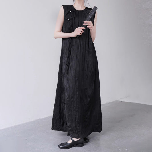 【ワンピース】新中式 モダンジャカード しわ加工 テクスチャー アート感 ノースリーブワンピース【AHシリーズ】