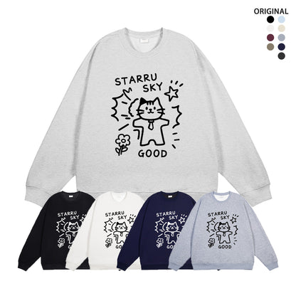 全7色【トップス】🐾子猫柄 クルーネック スウェット ユニセックス 秋冬 ゆったり かわいい パーカー【FCシリーズ】