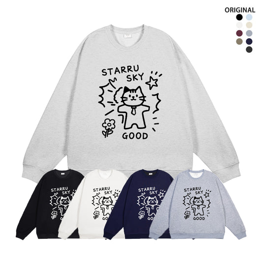 全7色【トップス】🐾子猫柄 クルーネック スウェット ユニセックス 秋冬 ゆったり かわいい パーカー【FCシリーズ】