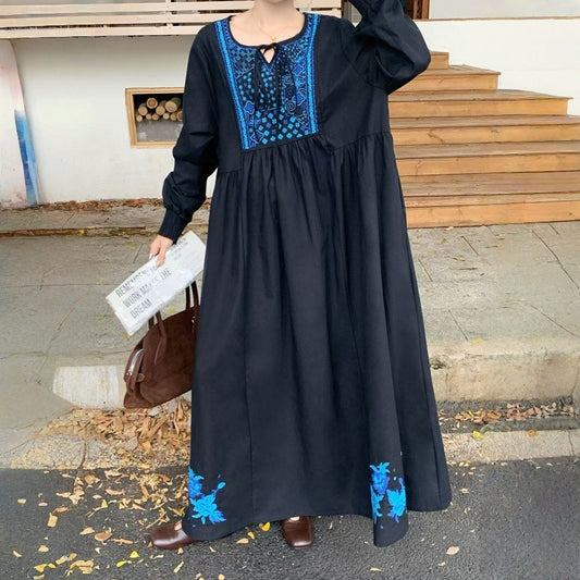 【ワンピース】春 秋 刺繍 ルーズ エレガント 花柄 長袖 ワンピース 【SHシリーズ】