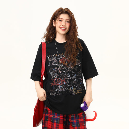 【トップス】アメリカンレトロ グラフィティTシャツ レディース 半袖 ゆったり 夏 ペアルック【FCシリーズ】
