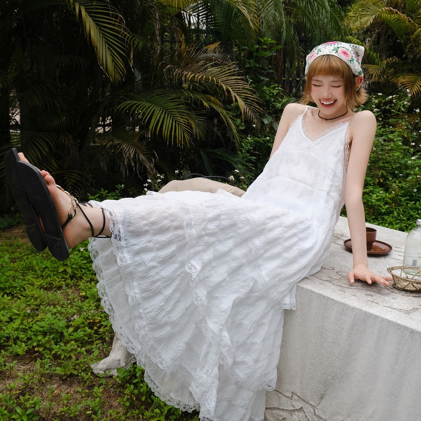 【ワンピース】レース Vネック アンダートレンドフェアリーワンピース ノースリーブワンピース【JZシリーズ】