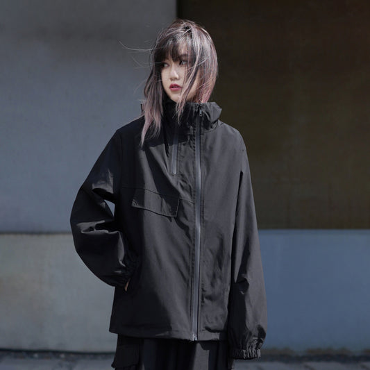 【アウター】アーバンアウトドア風 ブラック 山系 塩系 ゆったり 機能性 フード付き 春秋新作 ジャケット レディース【FCシリーズ】