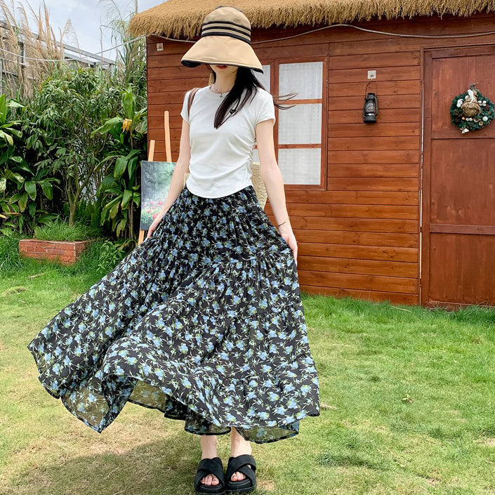 【ボトムス】高見え花柄ティアードスカート  夏 ふんわり軽やかシルエット【SHシリーズ】