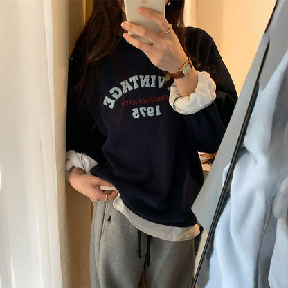 【トップス】レイヤード風 春 秋 冬 タオル刺繍 裏起毛 厚手 若見え パーカー 【JZシリーズ】