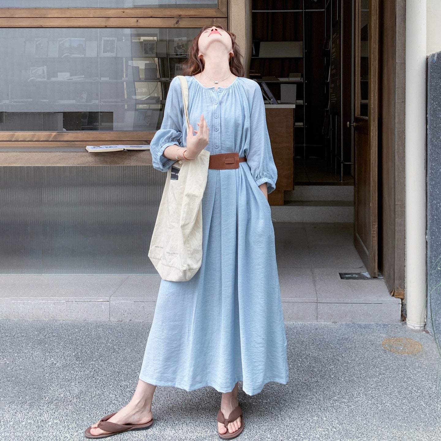 【ワンピース】優しいエレガンス デザイン感 ベルト 日焼け防止 長袖ワンピース【JZシリーズ】