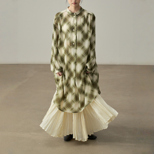 【ワンピース】春 秋 チェック柄 ゆるリラックス 重ね着 長袖 ワンピース 【SHシリーズ】