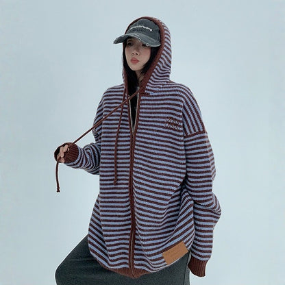 【アウター】春 秋 冬 ボーダー 厚手 フード付き ゆる感 ジャケット 【FCシリーズ】